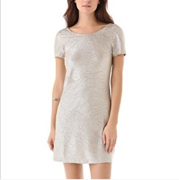 Free People champagne Metallic mini dress size tag missing see measurements EUC - Picture 2 of 9